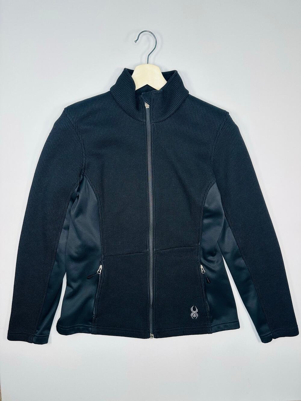 Spyder Full-zip Core Sweater Jacket in Black Ribbed Knit Size Large